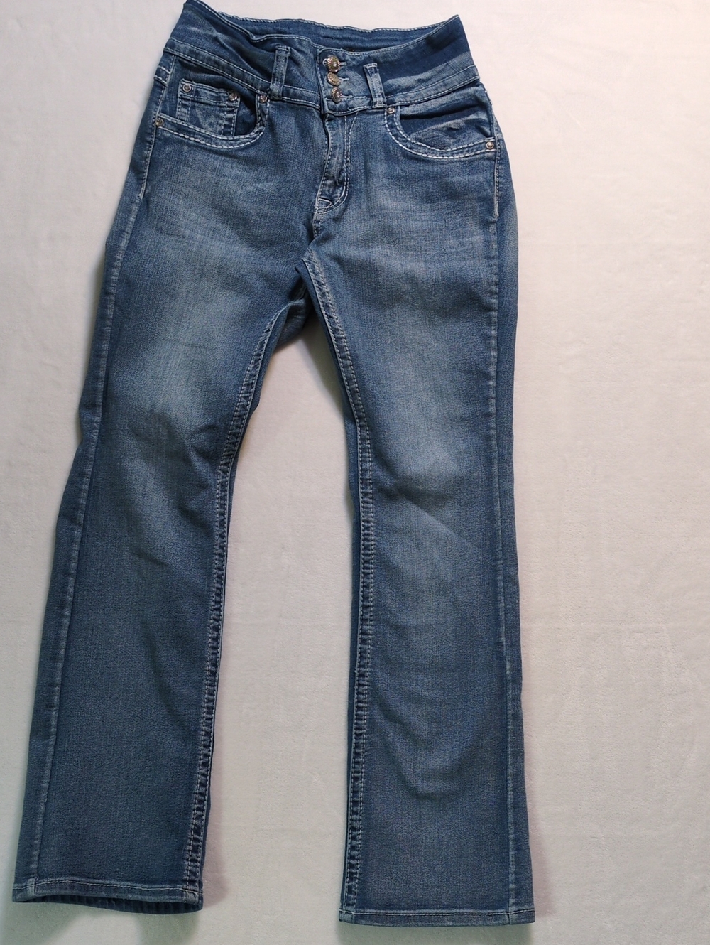 Sky Premium Collection Cross Pocket Rhinestone Bootcut Jeans Size 7/8 - Picture 15 of 16